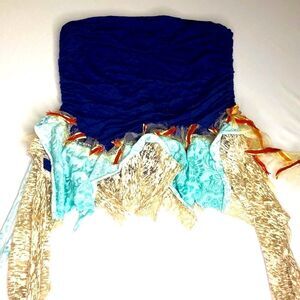 Ruched Mini Dance Skirt with Ruffles & Ties, Blue